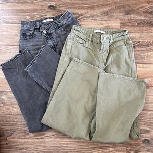 Lot of 2 PacSun Jeans Size 22 gray cross over waist/green wide leg